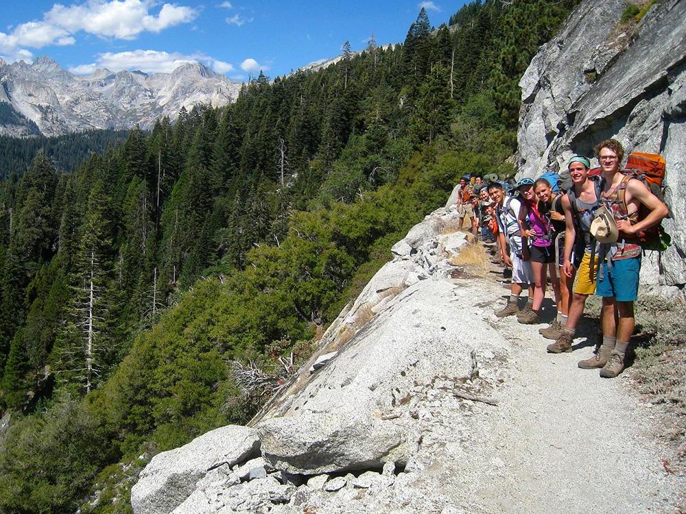 Students hiking on there orientation adventure trip